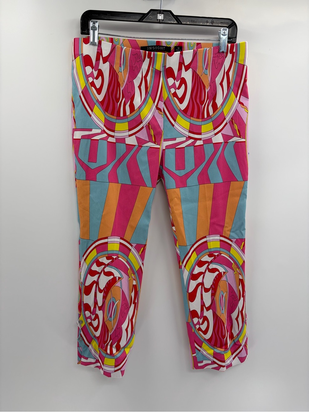 INSIGHT Pink Blue Orange Geometric pink pucci Print Crop Pants size 12 NWT